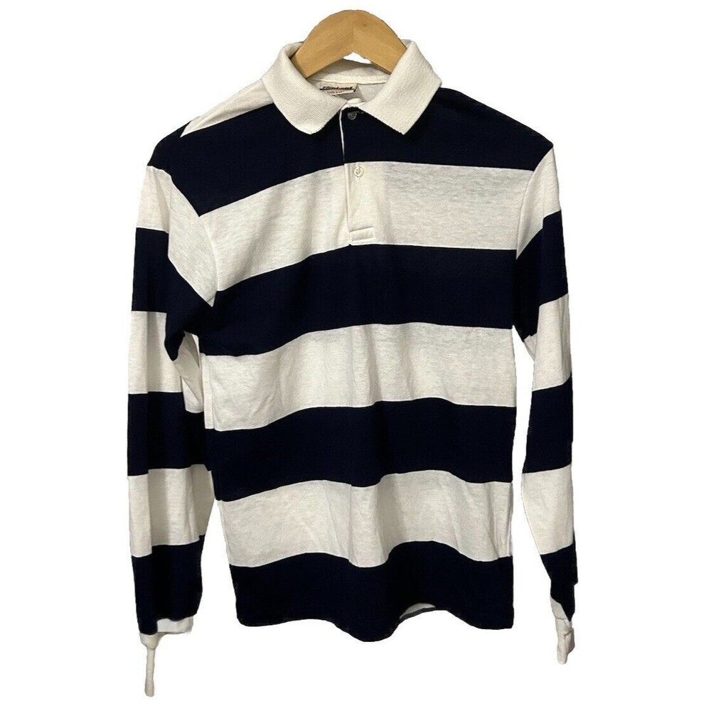 Vintage 90's Men S Print Ons Striped Navy Blue & White Long Sleeve Preppy Shirt